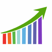 Colorful bar and line graph combo showing an increase.